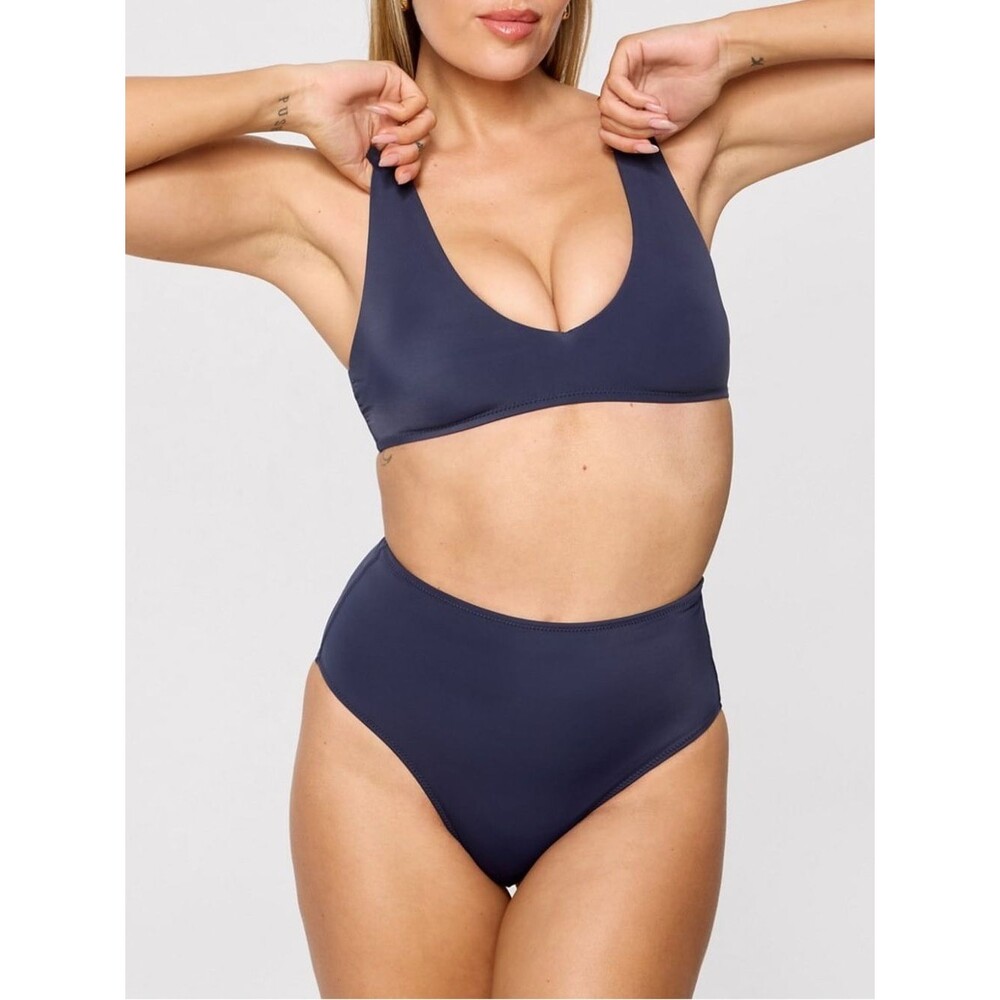 NWT Yitty Shaping Swim Bikini Set Medium Wild Nights Blue Plunge Top High Waist